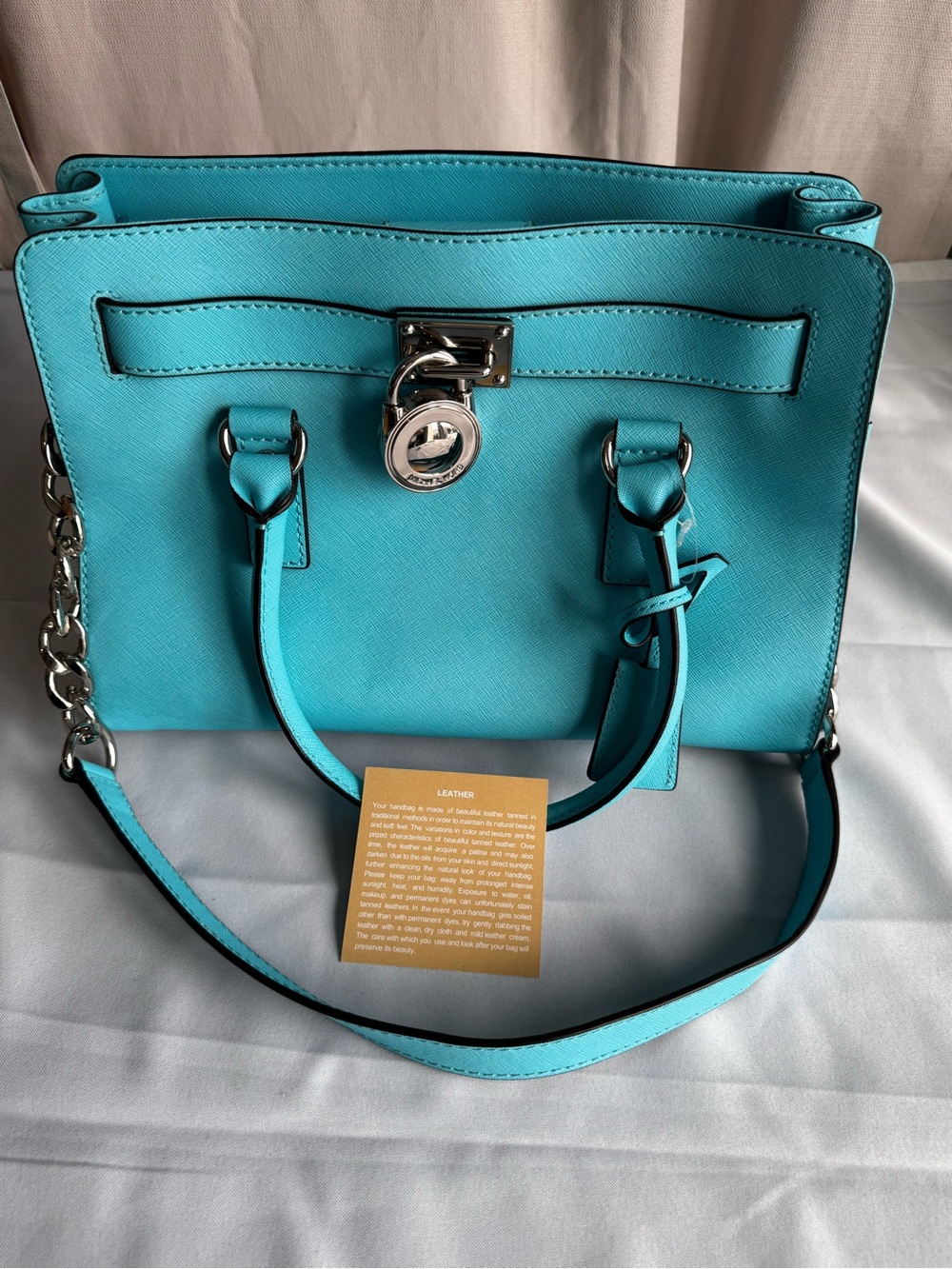 Michael Kors Turquoise Saffiano Leather Lock-Front Tote